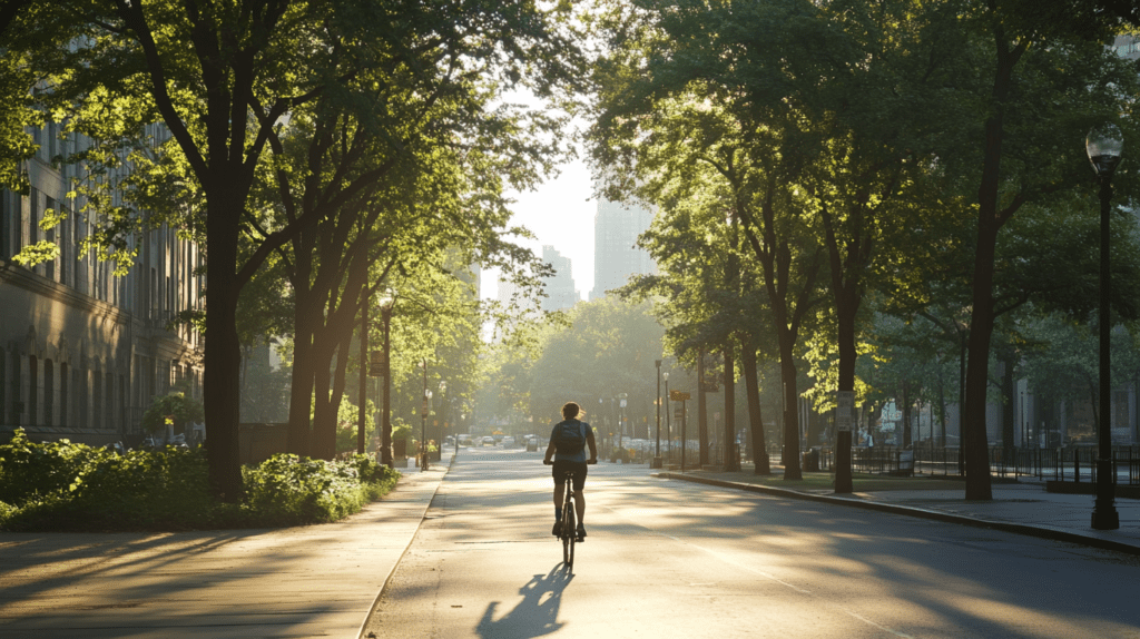 biking through eco friendly street