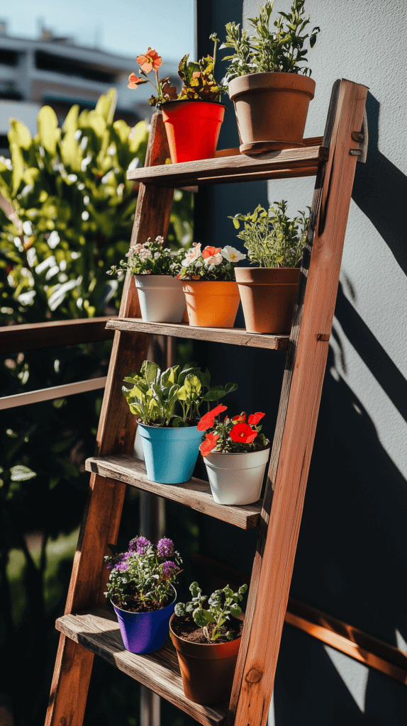 balcony-garden-diy-vertical-planter Garden Balcony DIY Recycled Vertical Planter Ladder