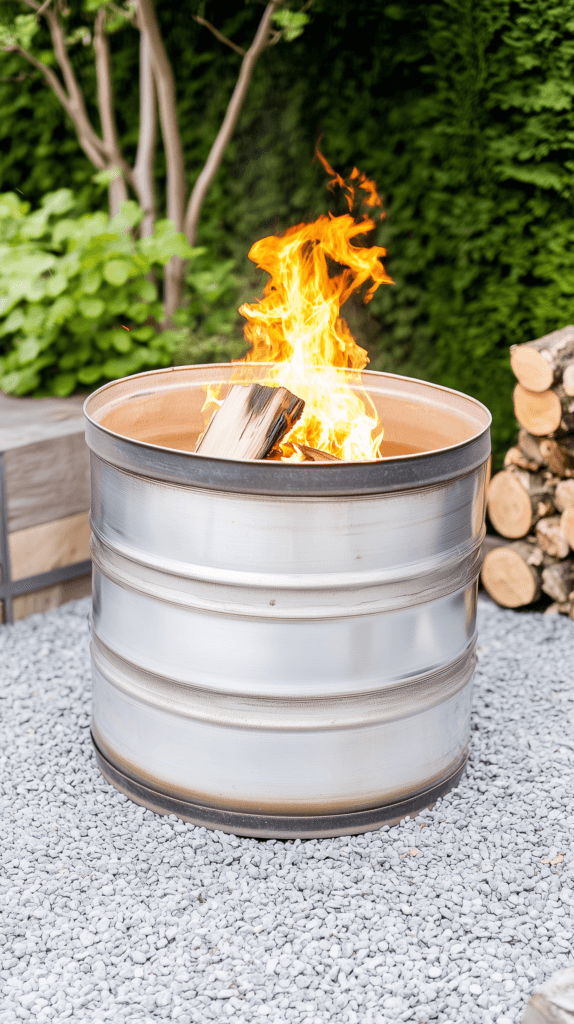 fire-pit-metal-drum Backyard Fire Pit Recycled Washing Machine Drum