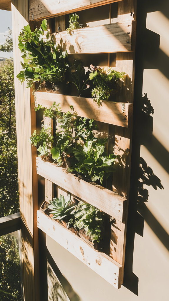 urban-homesteading-projects-vertical-garden a diy wood palett outdoor vertical vegetable garden