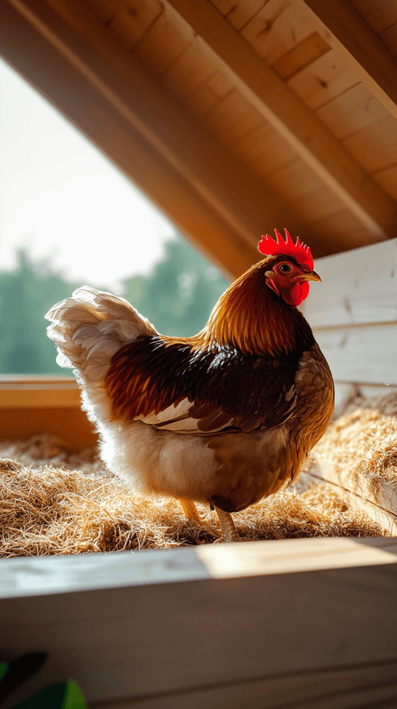 cochin bantam chicken in a sunny coop