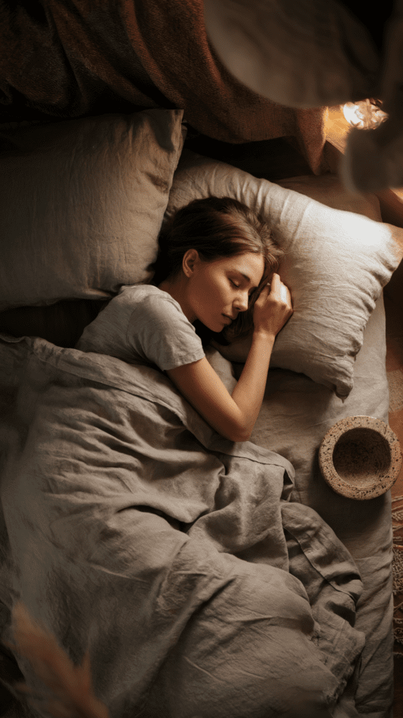 a woman sleeping peacefully in a cozy bed