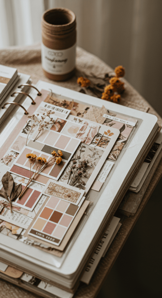 a scrapbook journal of a feminine brand moodboard