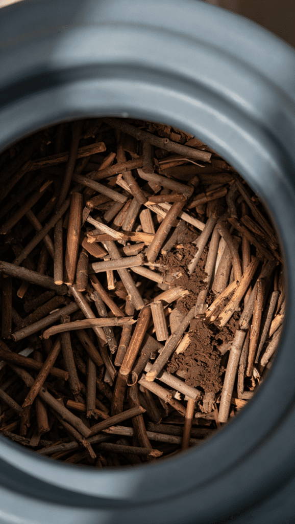 twigs at the bottom of a planter pot