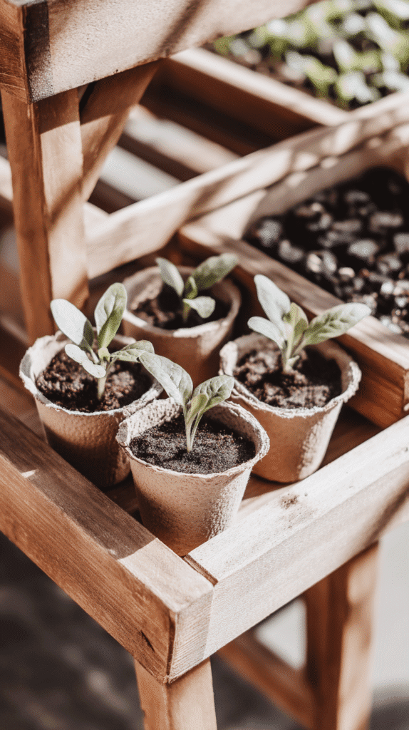 urban-homesteading-lessons-regional-seedlings some region specific seeds sprouting in containers in a wooden crate