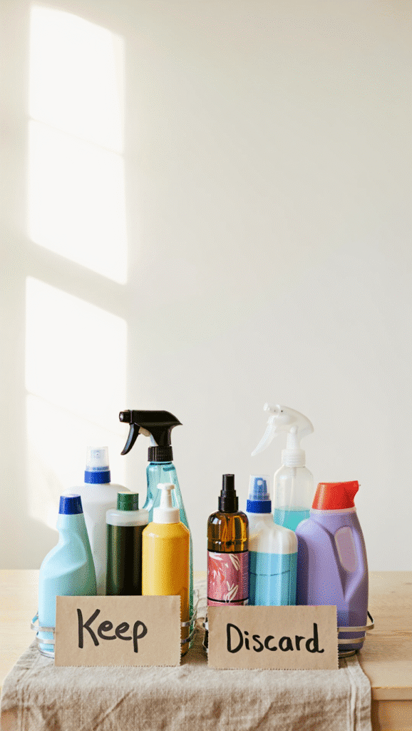sorted cleaning products by keep and discard