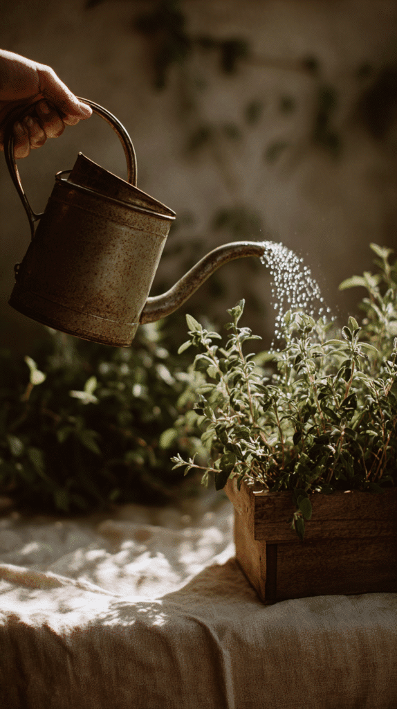 watering herb plants