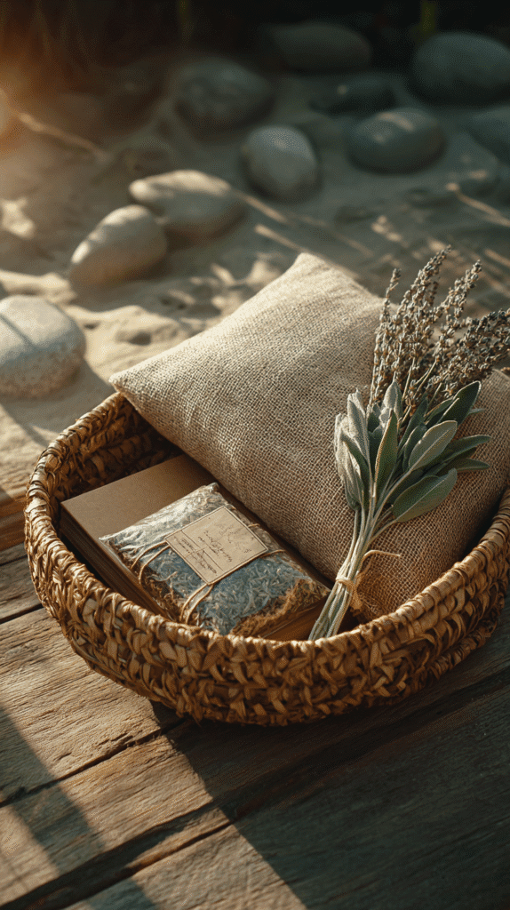 nervous-system-sanctuary-basket a sanctuary basket of dried herbs and a pillow
