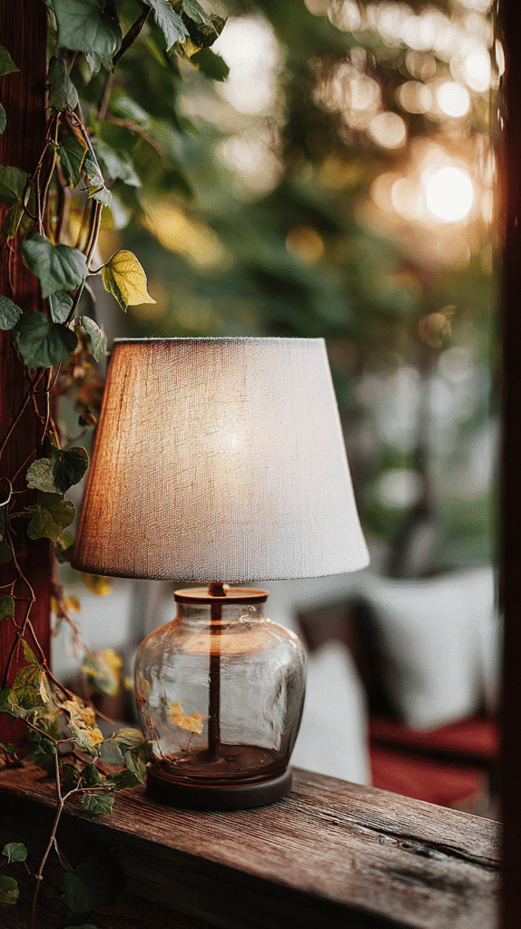 nervous-system-sanctuary-lighting a lamp sits on a wooden shelf next to greenery
