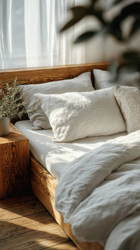 sunday-bedtime-rituals-bed a tidy bed with linen comforter