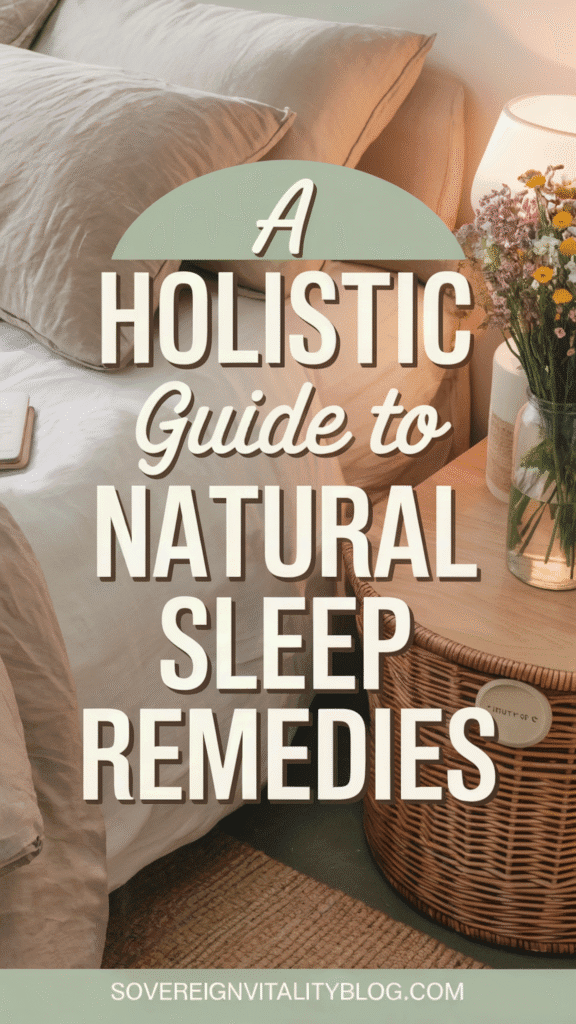 natural-sleep-remedies3 A Holistic Guide to Natural Sleep Remedies on a cozy bed with flowers, Sovereign Vitality Blog cover.