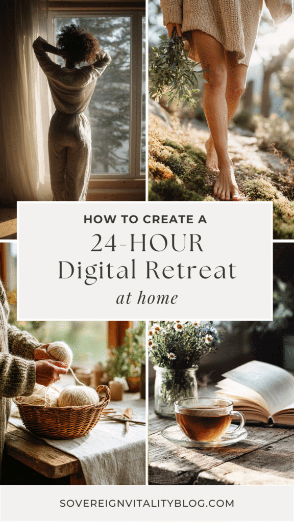 slow-living-digital-retreat-home1 Create a 24-hour digital retreat at home with relaxation, nature, and comfort. Image from Sovereign Vitality Blog.