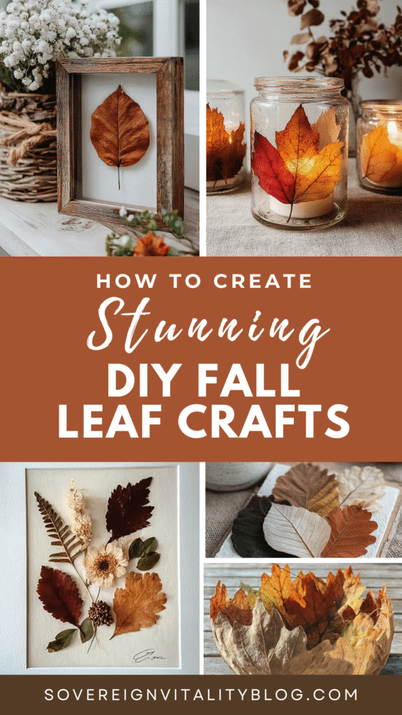 Create stunning DIY fall leaf crafts; framed, candle, and bowl projects. Visit sovereignvitalityblog.com for ideas.