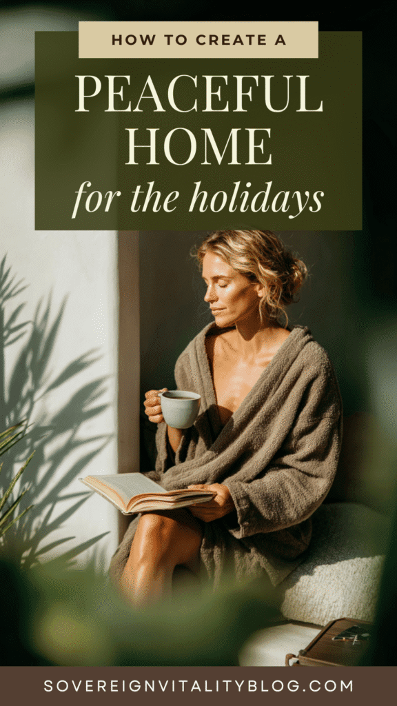 calm-peaceful-home-holidays2 Cozy woman reading with a cup of tea, highlighting holiday home tranquility.