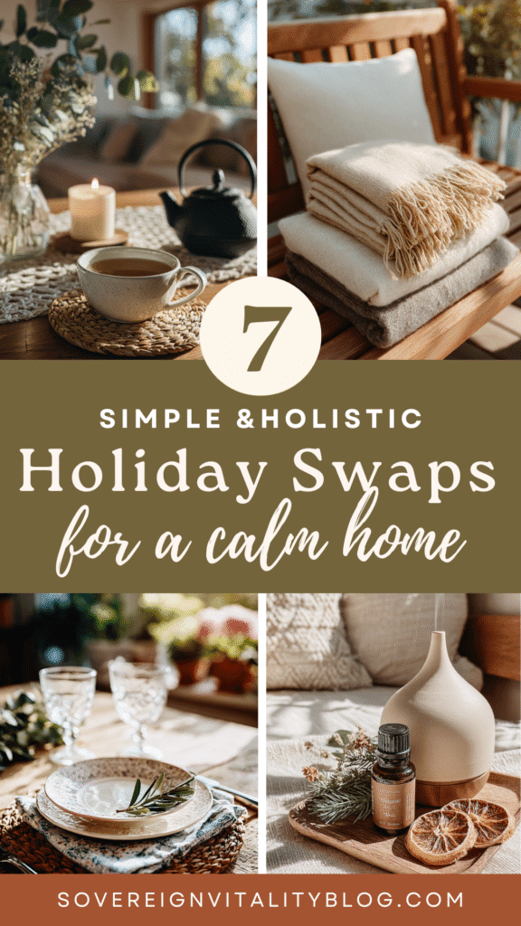 holistic-lifestyle-holidays 7 simple and holistic holiday swaps for a calm home, featuring cozy decor and essentials for relaxation.